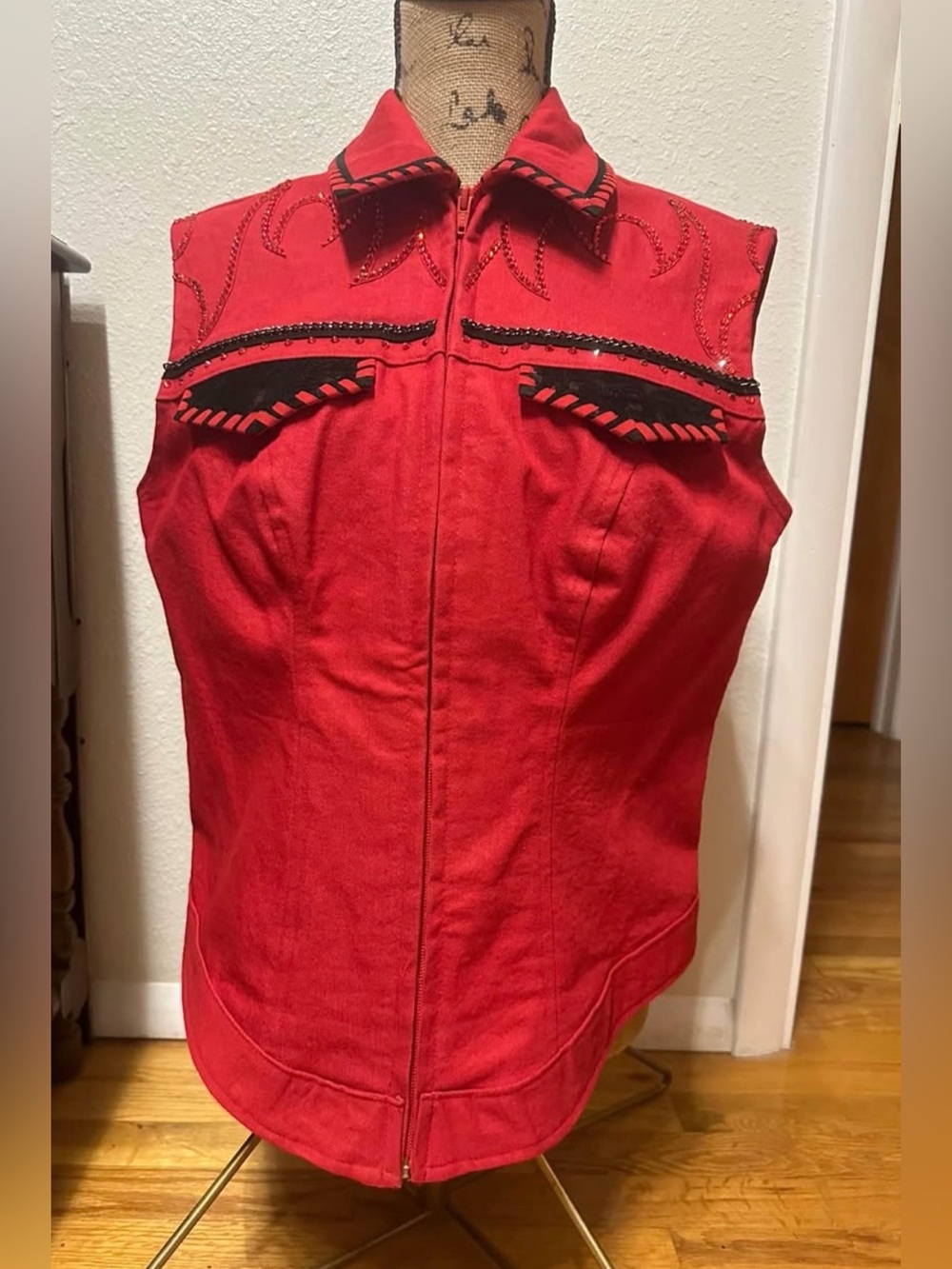Ladies XL DC Custom Label Red Denim Western Show Vest